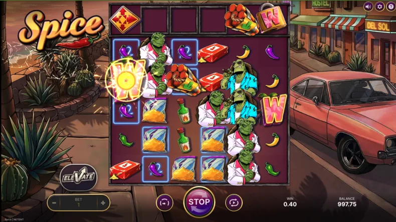 Spice slot cascade featuring Position Multipliers, Feature Lane modifiers and Wild symbols during an Avalanche sequence