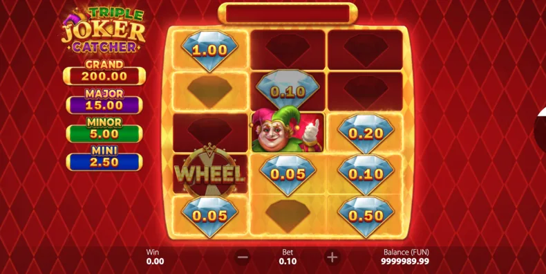 Triple Joker Catcher Bonus Game with Catch Frames, Diamond prizes, Wheel symbol and Joker collecting rewards
