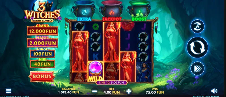 3 Witches: Bonus Combo Boost Bonus with Bonus Witch symbols
