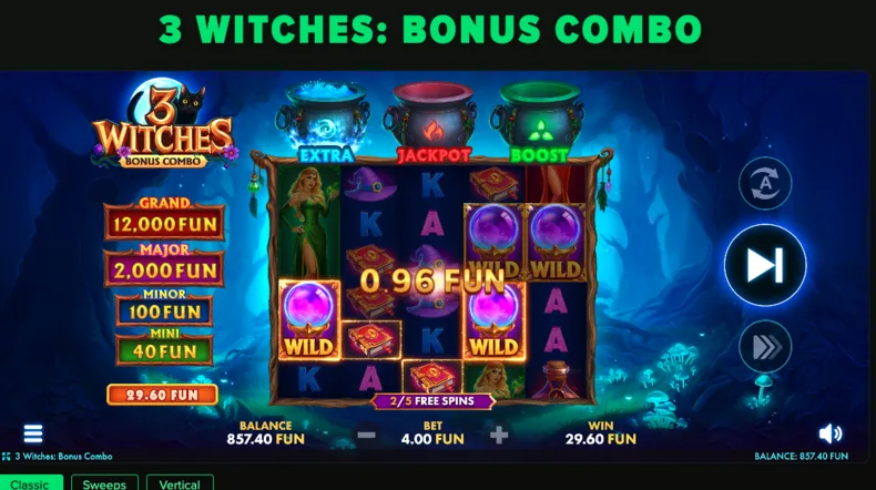 3 Witches: Bonus Combo Extra Wild Bonus with Sticky and Multiplier Wilds