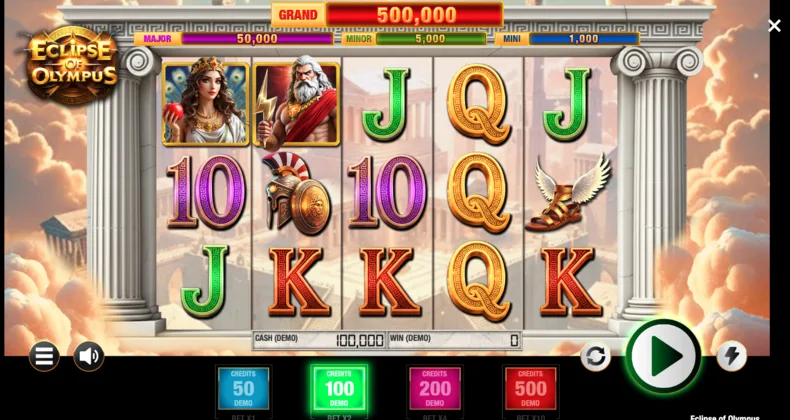 Eclipse of Olympus base game with Greek mythology symbols and four jackpot levels