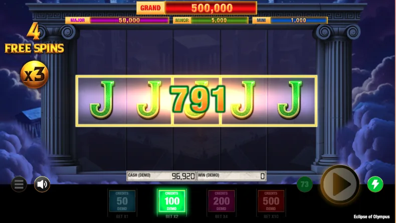 Eclipse of Olympus Free Spins with sticky J symbols and a fixed 3× multiplier