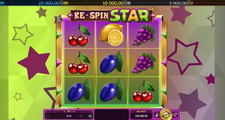 Re-Spin Star base game with classic fruit symbols on a 3x3 reel layout