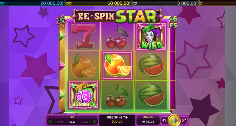 Re-Spin Star Free Spins featuring a Golden Wild with a 3x multiplier and +6 Free Spins progress meter
