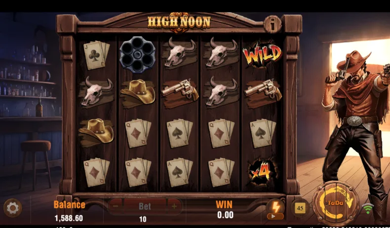 High Noon base game featuring Revolver symbols creating Multiplier Wilds and Wild symbols