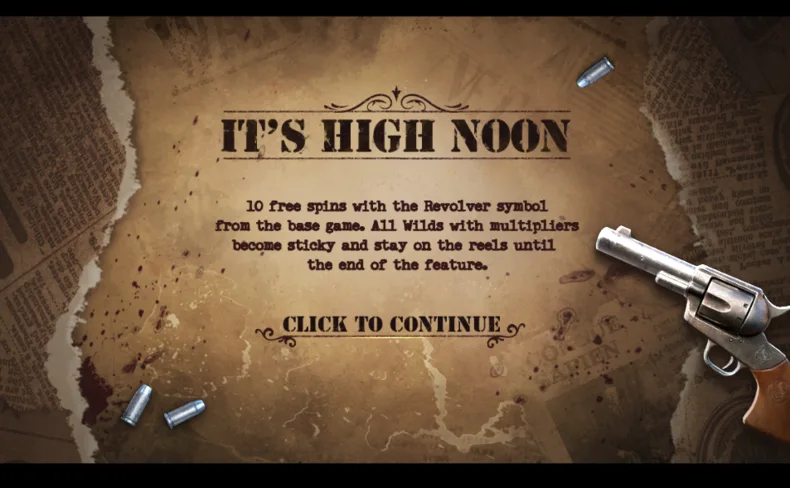 High Noon Free Spins introduction showing Sticky Multiplier Wild rules