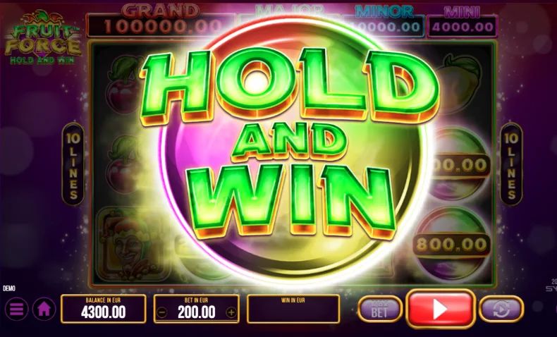 Hold and Win feature trigger in Fruit Force