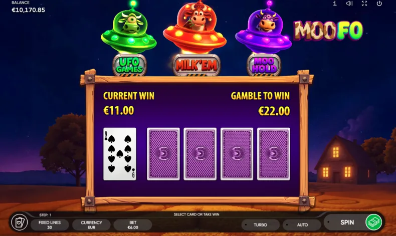 MooFo Risk Game where players can double their winnings by choosing a card