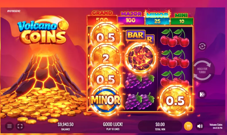 Volcano Coins Bonus symbols triggering the Minor Jackpot during gameplay