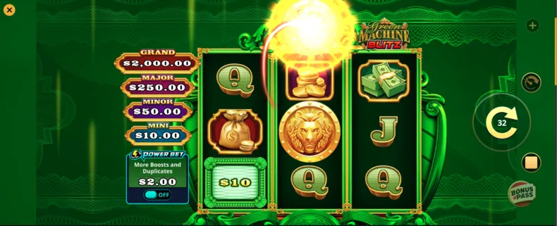 Green Machine Blitz showing the Collect symbol duplication mechanic during the base game