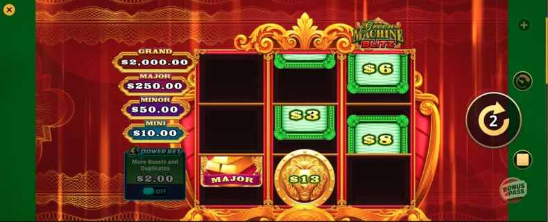 Green Machine Blitz LootLink Bonus with locked symbols, jackpot prizes and respins in progress