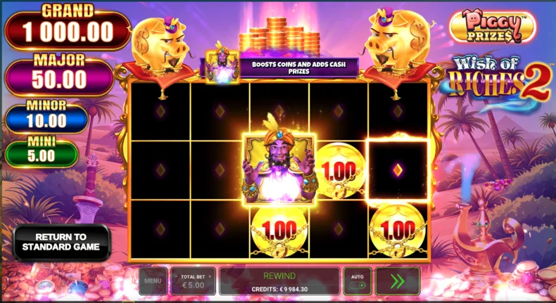 Rewind feature in Xtreme Bet in Piggy Prizes Wish of Riches 2