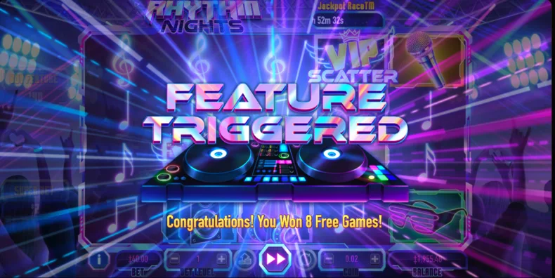 Rhythm Nights Free Games feature triggered by VIP Scatter symbols