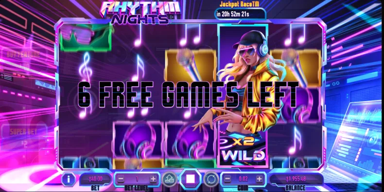 Rhythm Nights Free Games featuring Sticky Expanding Wild DJ multipliers