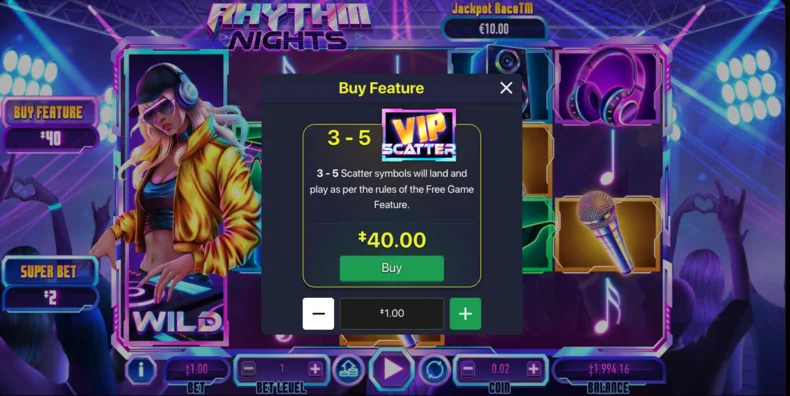 Rhythm Nights Buy Feature offering instant access to the Free Games feature
