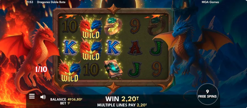 Free Spins round in Dragones Doble Bote with Wild symbols and accumulated Fire Counter rewards