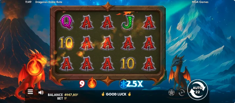 Fire Coin collected in Dragones Doble Bote increasing the Free Spins counter during the base game