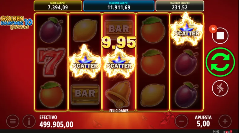 Scatter symbols awarding prizes in Golden Diamonds 10 Extreme