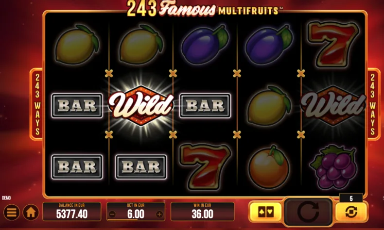 Multiplier Wild boosting a winning combination in 243 Famous Multifruits
