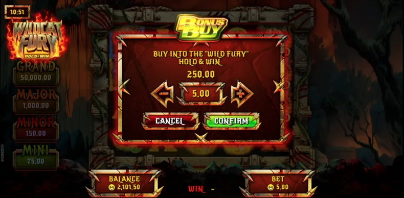Wildcat Fury Bonus Buy for the Hold & Win feature