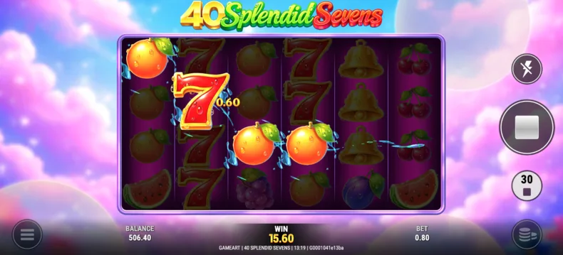 0 Splendid Sevens winning spin with fruit symbols and sevens