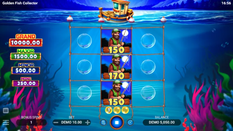 Golden Fish Collector Bonus Game with Collector symbols