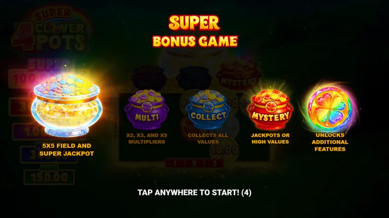 4 Super Clover Pots Super Bonus Game