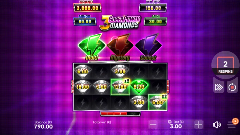 3 SuperPower Diamonds Hold & Win Multi Feature