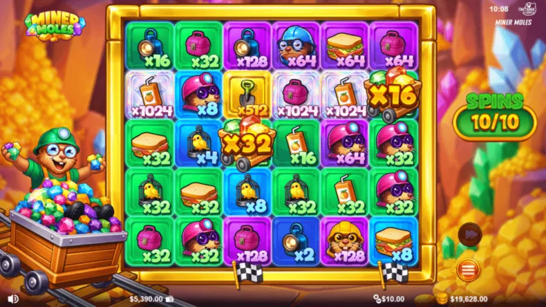 Miner MolesBonus Spins Cart Feature