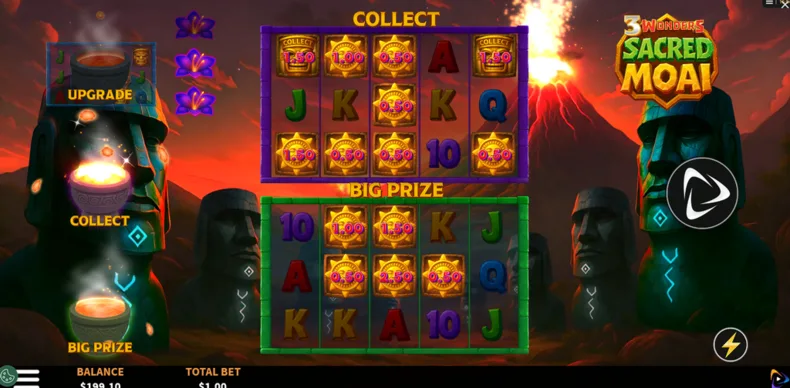 3 Wonders Sacred Moai Tiki Upgrade, Collect, Big Prizes