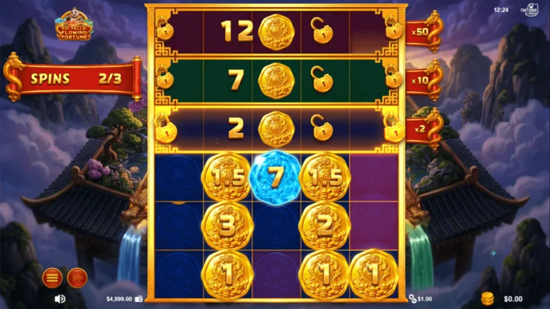 Koi Falls Flowing Fortune Hold & Win, Unlockable Rows