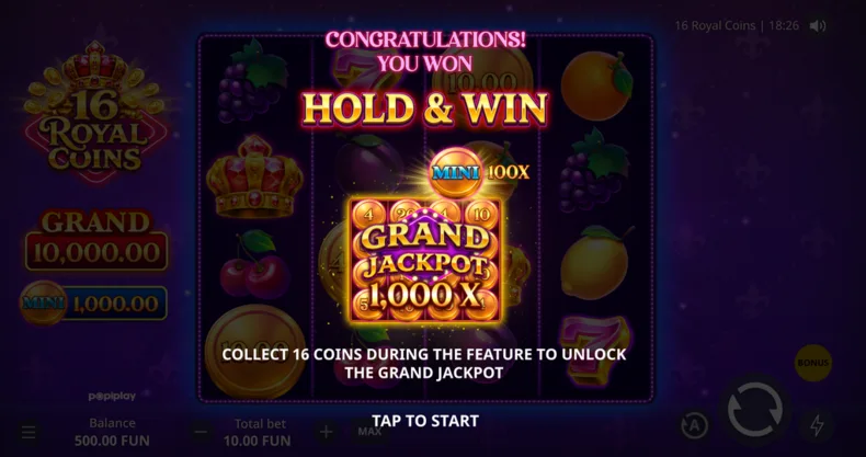 16 Royal Coins Hold & Win Grand Jackpot