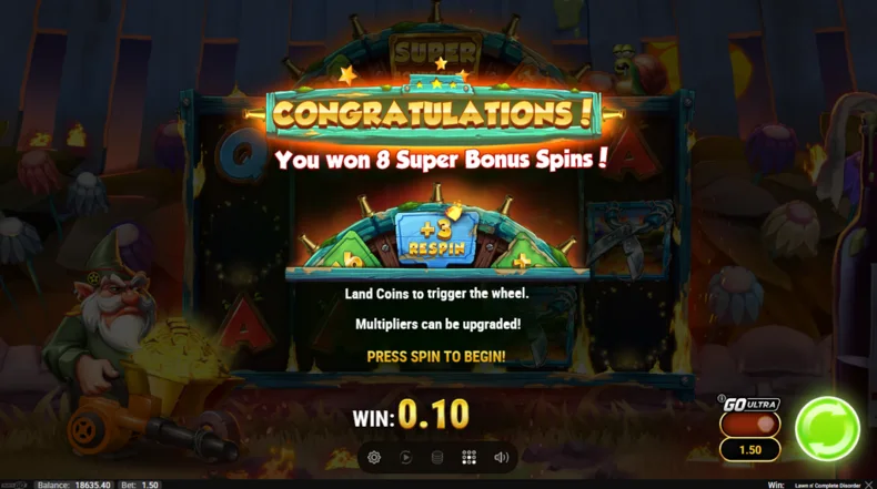 Lawn n' Complete Disorder Super Bonus Spins Award