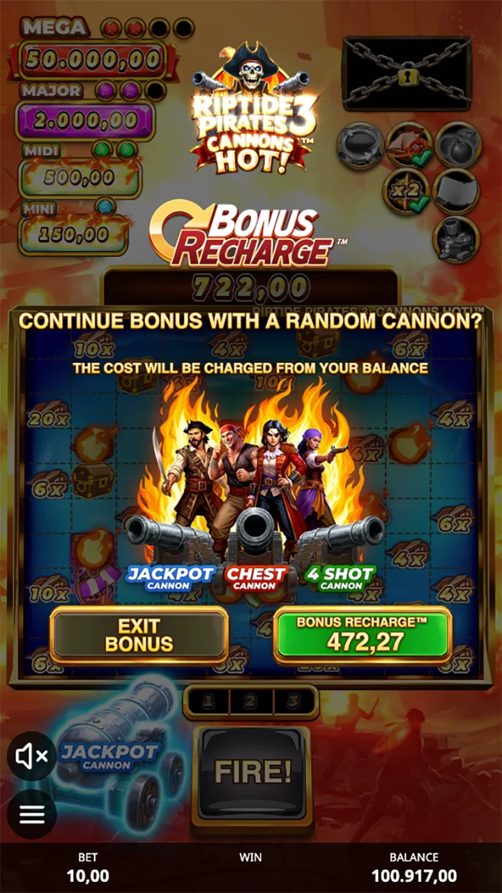 Riptide Pirates 3 Cannons Hot Bonus Recharge